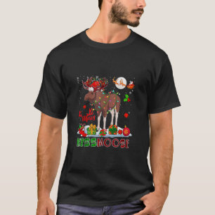 Merry Kissmoose Santa Moose Red Plaid Horns Xmas L T-Shirt