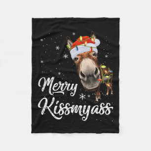 Merry Kissmy Donkey Sarcastic Xmas Funny Pajama Ch Fleece Blanket