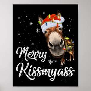 Merry Kissmy Donkey Sarcastic Xmas Funny Pajama Ch Poster