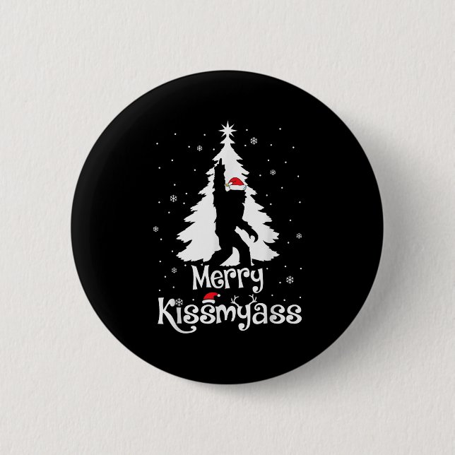 Merry Kissmy Funny Bigfoot Yeti Sasquatch Christma 2 Inch Round Button (Front)