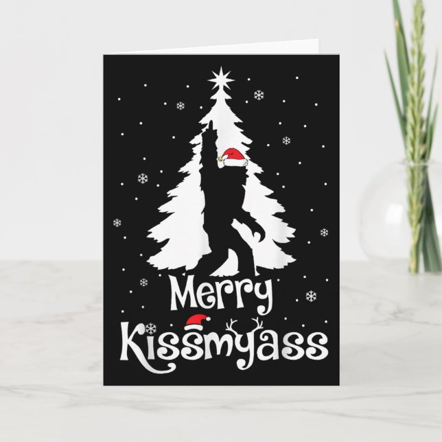 Merry Kissmy Funny Bigfoot Yeti Sasquatch Christma Card (Front)