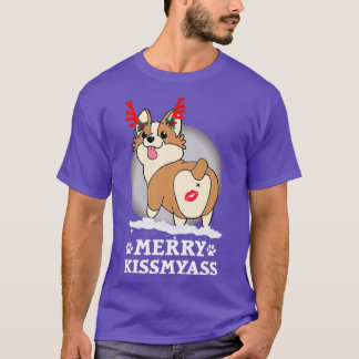 Merry KissMyAss Corgi Horn Christmas Gift Hallowee T-Shirt