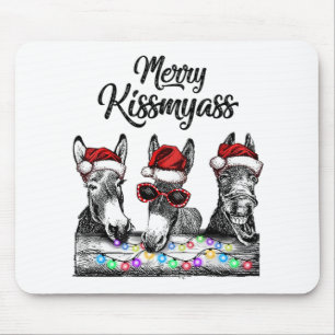 Merry Kissmyass Donkey Santa Hat String Lights Mouse Pad