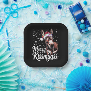 Merry Kissmyass Donkey Sarcastic Xmas Funny Pajama Paper Plate