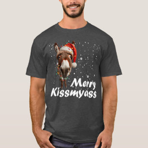 Merry Kissmyass Donkey Sarcastic Xmas Funny Pajama T-Shirt