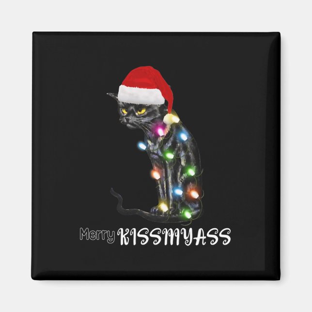 Merry Kissmyass Fun Cat Christmas Lights 1 Magnet (Front)