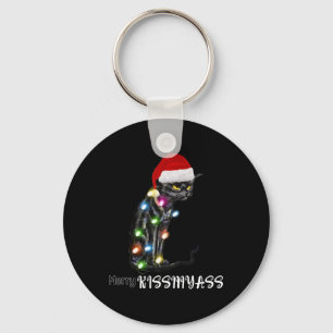 Merry Kissmyass Fun Cat Christmas Lights  Keychain