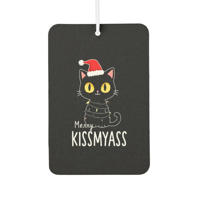 Merry Kissmyass Funny Cat Christmas Lights Premium Air Freshener (Front)