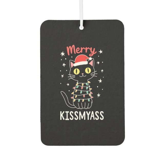 Merry Kissmyass Funny Cat Christmas Lights Premium Air Freshener (Front)