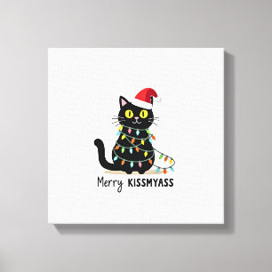 Merry Kissmyass Funny Cat Christmas Lights Premium Canvas Print