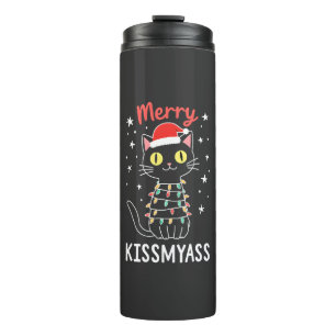 Merry Kissmyass Funny Cat Christmas Lights Premium Thermal Tumbler