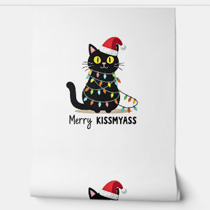 Merry Kissmyass Funny Cat Christmas Lights Premium Wallpaper