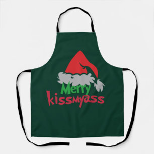 Merry Kissmyass Funny Christmas Apron