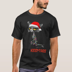 Merry Kissmyass Funny Christmas Black Cat  Men Wom T-Shirt