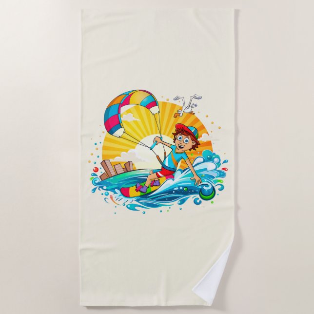 Merry kite surfing illustration. beach towel (Front)