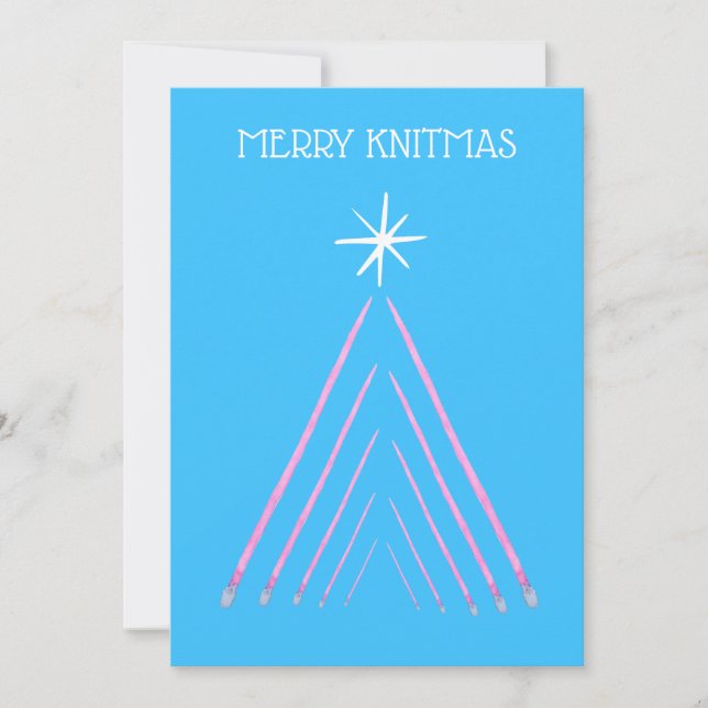 Merry Knitmas Turquoise Mid Century Retro Holiday Card (Front)
