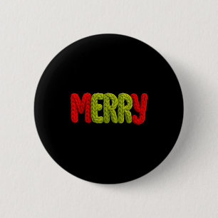 Merry Knitted Letters Crochet Xmas Pajamas Holiday 2 Inch Round Button