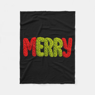 Merry Knitted Letters Crochet Xmas Pajamas Holiday Fleece Blanket