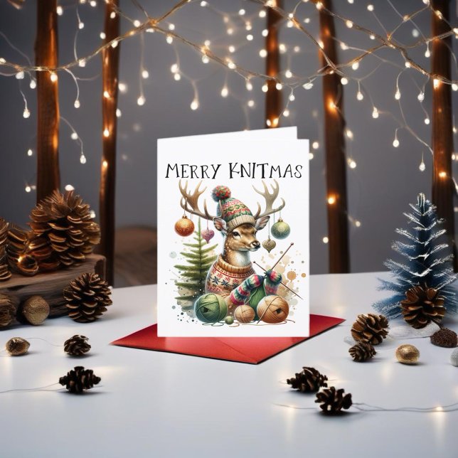 Merry Knittmas Knitting Christmas Holiday Card (For yarn lovers and craft enthusiasts. )