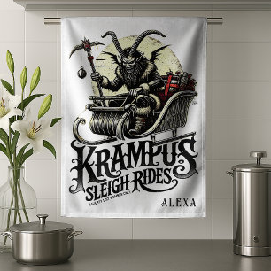 Merry Krampus Christmas Krampus Sleigh Rides Kitchen Towel