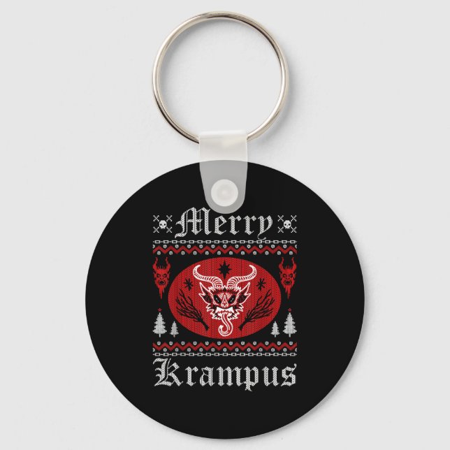 Merry Krampus Christmas Xmas Horror Ugly Sweater E Keychain (Front)