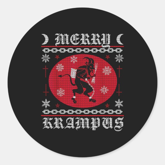 Merry Krampus. Goth Christmas Ugly Sweater. Krampu Classic Round Sticker (Front)