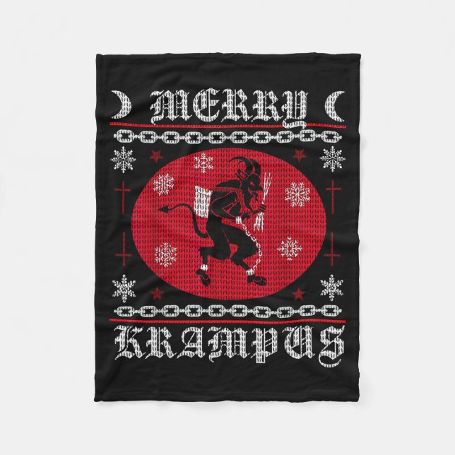 Merry Krampus. Goth Christmas Ugly Sweater. Krampu Fleece Blanket (Front)