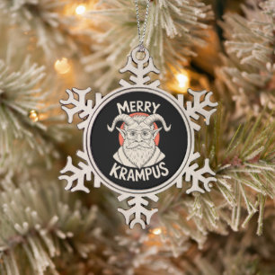 Merry Krampus Mythical Christmas Xmas Holiday Snowflake Pewter Christmas Ornament