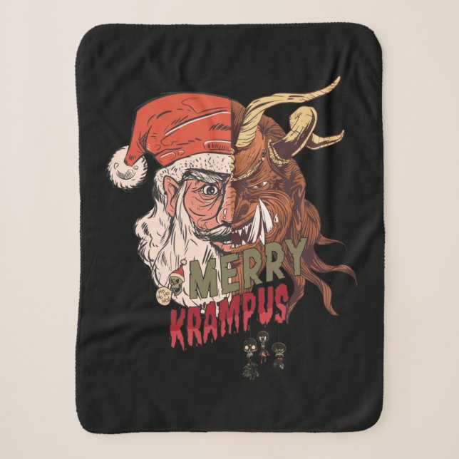 Merry Krampus Scary Santa Horror Christmas Sherpa Blanket (Front)