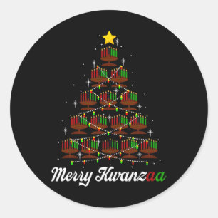 Merry Kwanzaa Christmas Tree Kinara Seven Candles  Classic Round Sticker