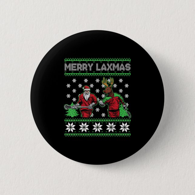 Merry Laxmas Funny Christmas Lacrosse Player Holid 2 Inch Round Button (Front)