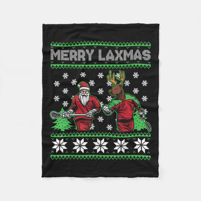 Merry Laxmas Funny Christmas Lacrosse Player Holid Fleece Blanket (Front)