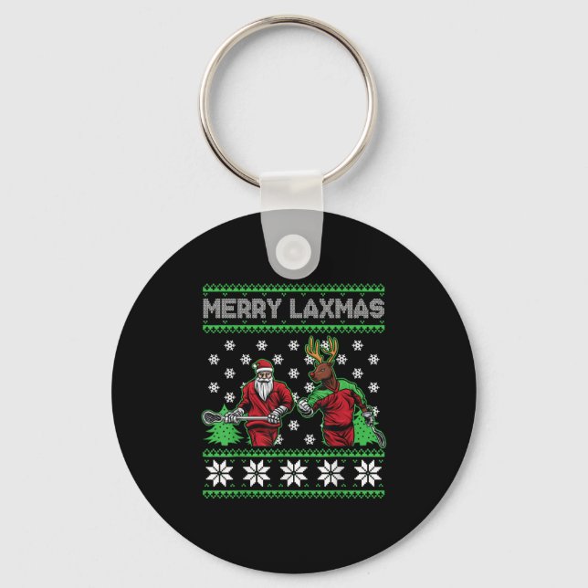 Merry Laxmas Funny Christmas Lacrosse Player Holid Keychain (Front)