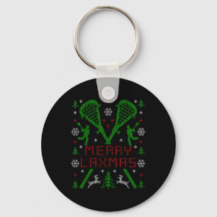 Merry Laxmas Funny Lacrosse Ugly Christmas Sweater Keychain