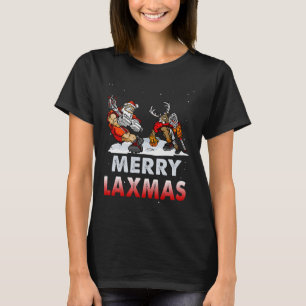 Merry Laxmas-ugly Christmas Lacrosse Santa Reindee T-Shirt