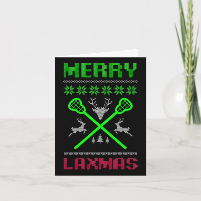 Merry Laxmas Ugly Design Lacrosse Christmas  Card (Front)
