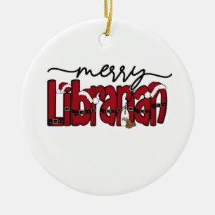 Merry Librarian Christmas Book Lover Library Ceramic Ornament