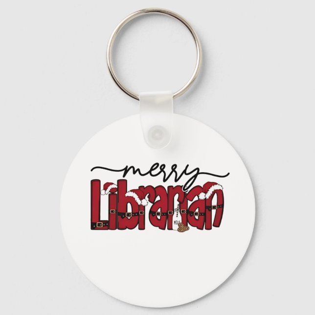 Merry Librarian Christmas Book Lover Library  Keychain (Front)