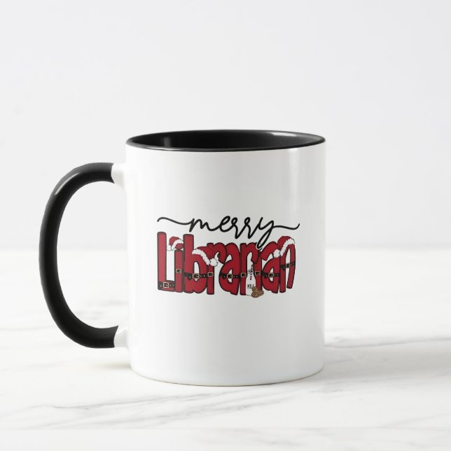 Merry Librarian Christmas Book Lover Library  Mug (Left)