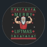 Merry Liftmas - Christmas Bodybuilder Gym Workout  Classic Round Sticker<br><div class="desc">Merry Liftmas - Christmas Bodybuilder Gym Workout</div>