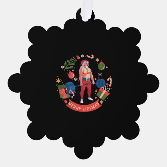 Merry Liftmas Christmas Bodybuilder Gym Workout Ornament Card (Front)
