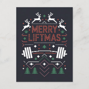 Merry Liftmas Christmas Gym Santa Ugly Xmas Postcard
