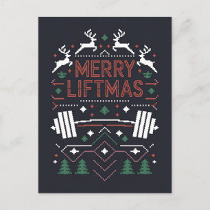 Merry Liftmas Christmas Gym Santa Ugly Xmas Postcard