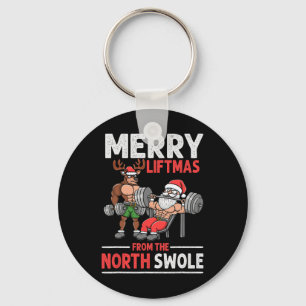 Merry Liftmas From North Swole Muscle Santa Weight Keychain