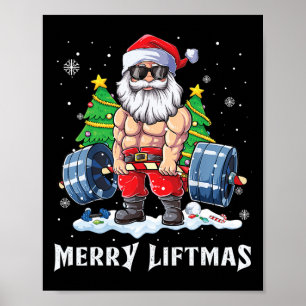 Merry Liftmas Funny Santa Claus Gym Fitness Weight Poster