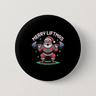 Merry Liftmas Santa Claus Barbell Squat Xel Retro  2 Inch Round Button