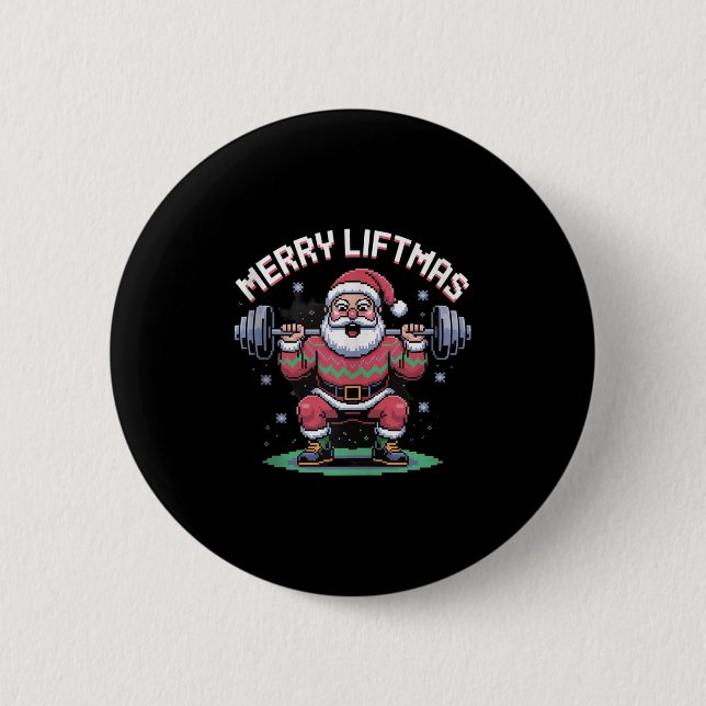Merry Liftmas Santa Claus Barbell Squat Xel Retro  2 Inch Round Button (Front)