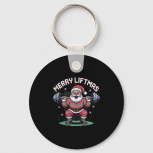 Merry Liftmas Santa Claus Barbell Squat Xel Retro  Keychain