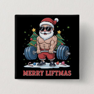 Merry Liftmas Weightlifting Santa Fitness Gym 2 Inch Square Button