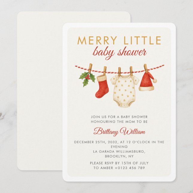 Merry Little Baby Clothesline Baby Shower  Invitation (Front/Back)